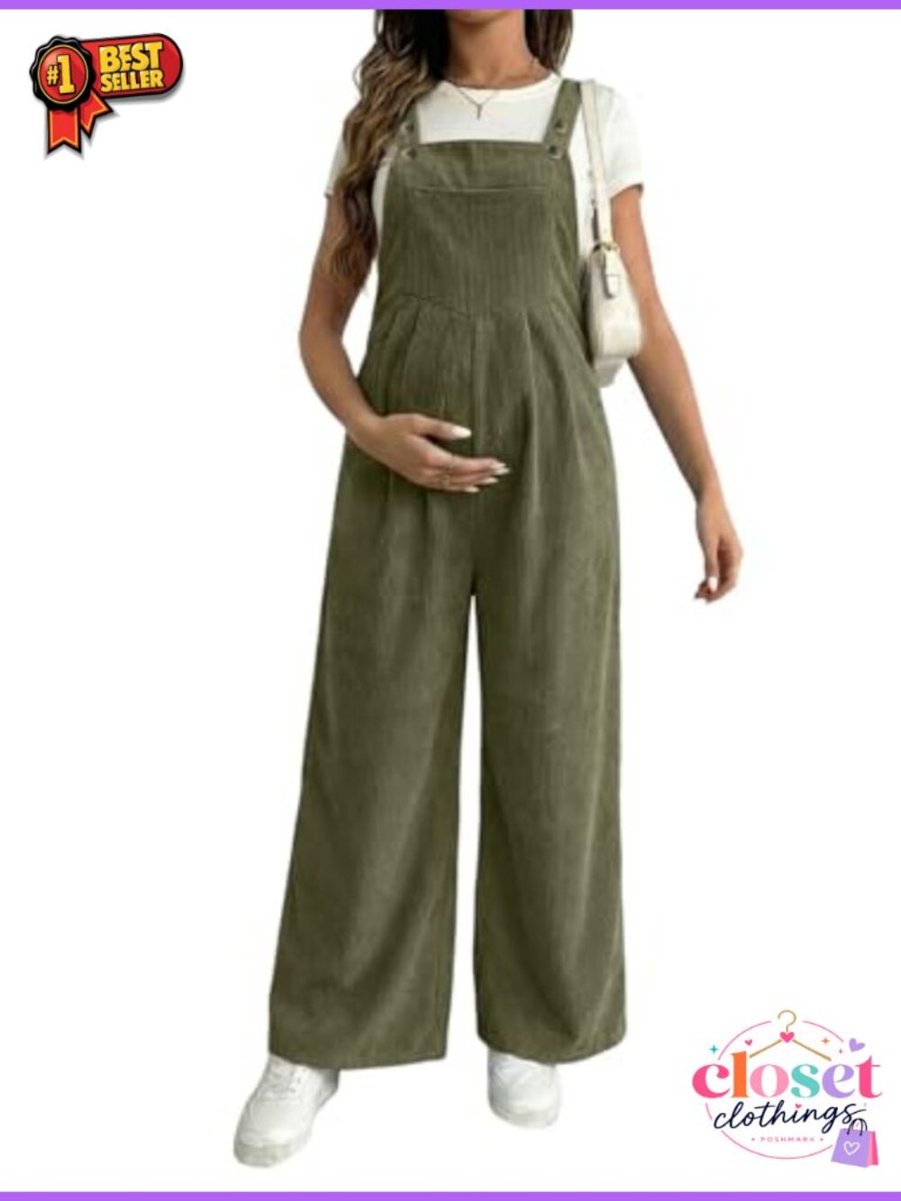 Maternity Corduroy Overalls Adjustable Strap Wide Leg Jumpsuit